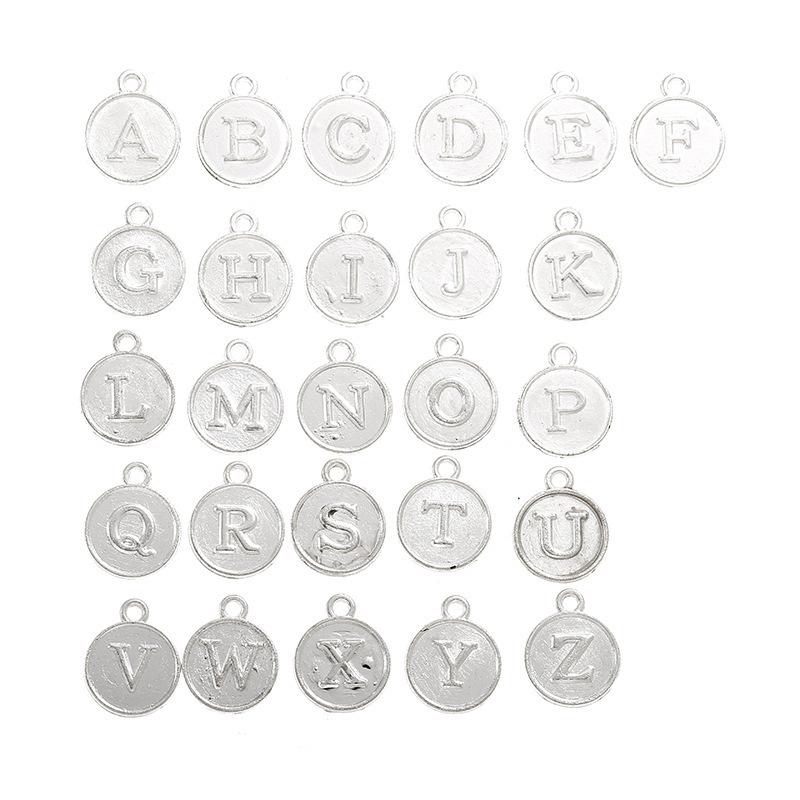 26pcs/set Letter A~Z Alphabet Charms Flat Round Disc Double Sided Alloy Charms for Jewelry Making DIY Bracelet Necklace S205