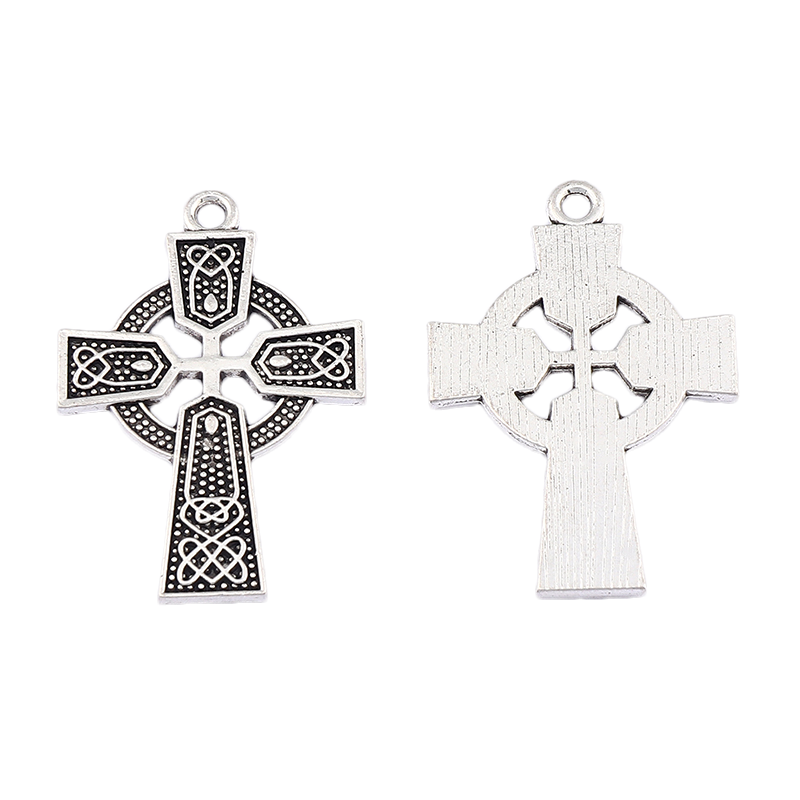 Antique Silver Tone Celtic Knot Cross Crucifix Charms Pendants For Necklace DIY Jewelry Making Findings 40x27mm