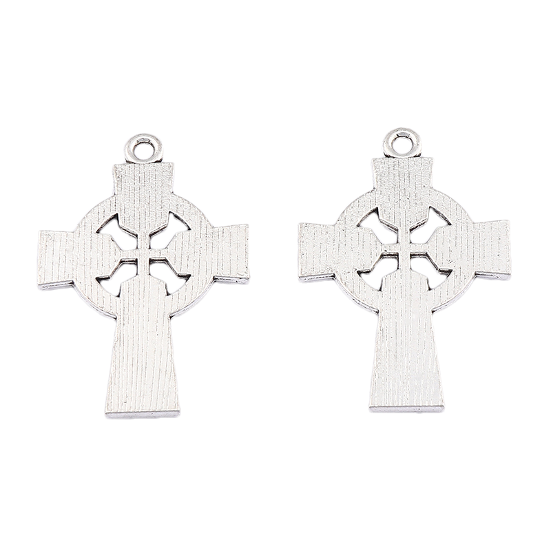 Antique Silver Tone Celtic Knot Cross Crucifix Charms Pendants For Necklace DIY Jewelry Making Findings 40x27mm