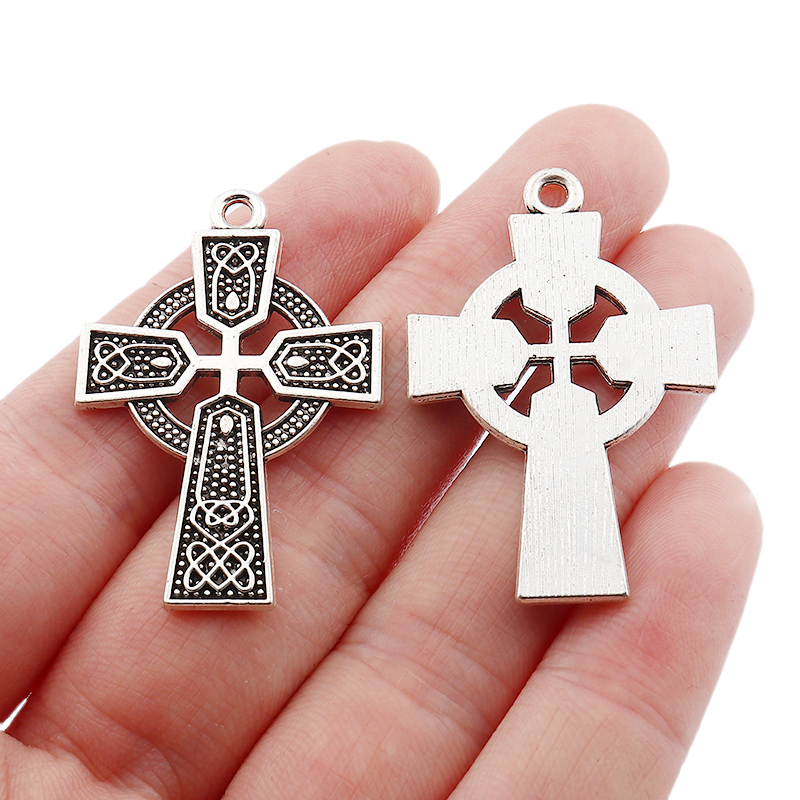 Antique Silver Tone Celtic Knot Cross Crucifix Charms Pendants For Necklace DIY Jewelry Making Findings 40x27mm