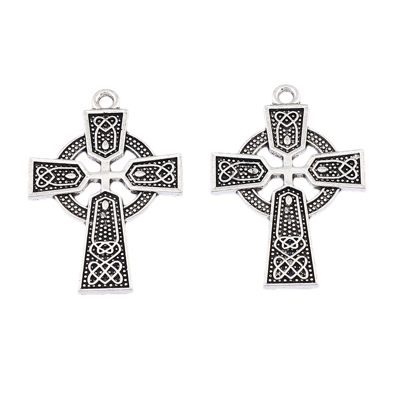 Antique Silver Tone Celtic Knot Cross Crucifix Charms Pendants For Necklace DIY Jewelry Making Findings 40x27mm