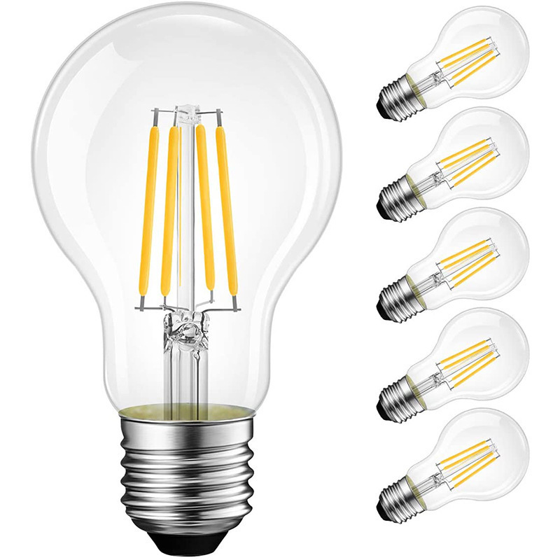 A60 LED light bulbs 8w E27 indoor lighting high brightness durable warm white glass candle filament lamp outdoor stall bulbs