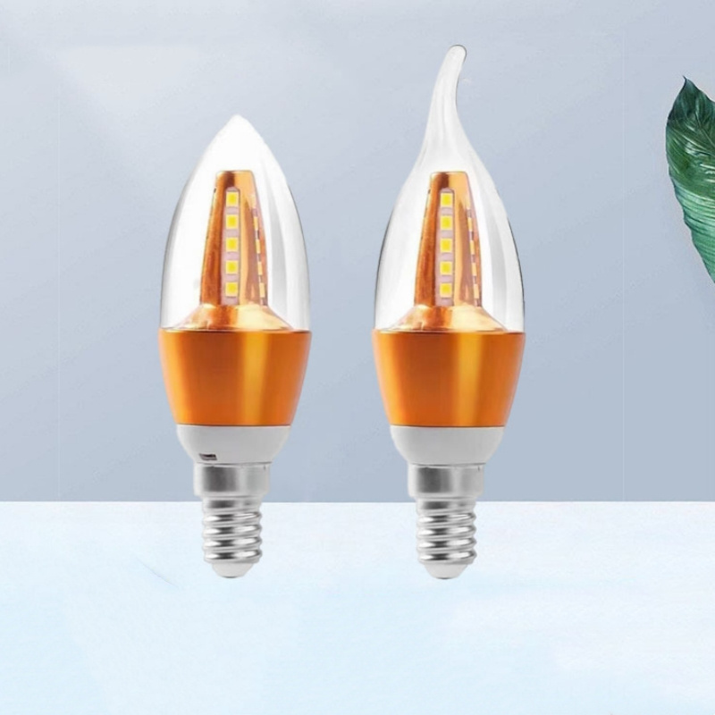 LED Candelabra Bulb E14 E27 Non-Dimmable LED Candle Bulbs Daylight White Chandelier Bulbs AC220V Torpedo Shape Golden Color