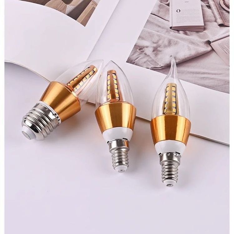 LED Candelabra Bulb E14 E27 Non-Dimmable LED Candle Bulbs Daylight White Chandelier Bulbs AC220V Torpedo Shape Golden Color