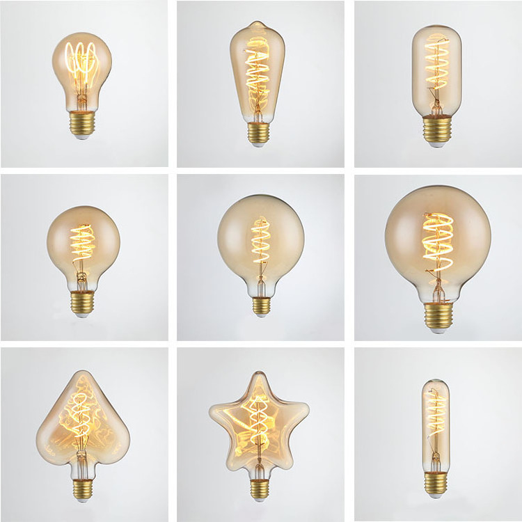 Edison bulb T125 long length tube led bulb spiral led filament 4w dimmable 220v E27 vintage light bulb amber