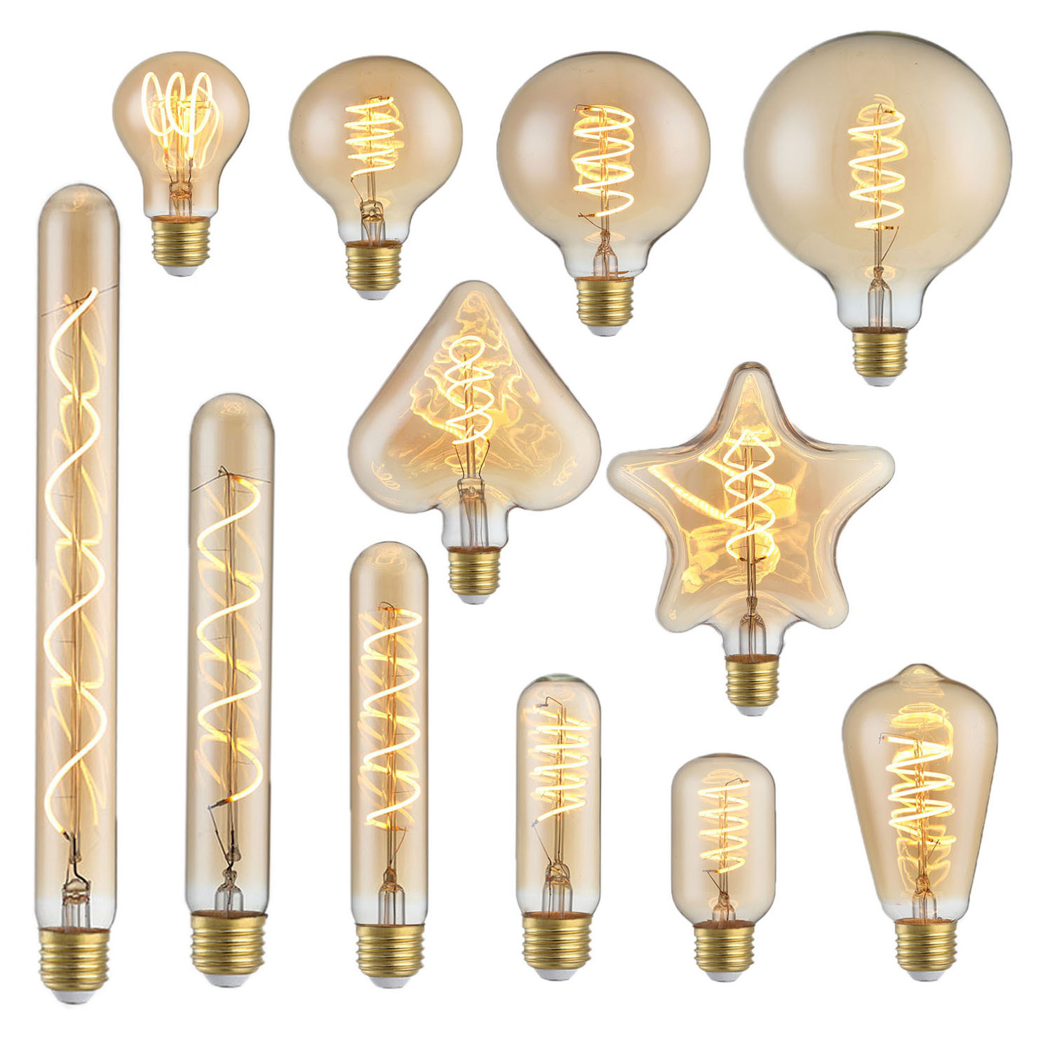 Edison bulb T125 long length tube led bulb spiral led filament 4w dimmable 220v E27 vintage light bulb amber