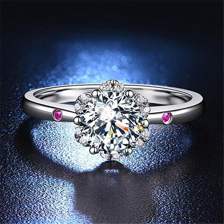 women's ring imitation Mosang stone ring women's eight hearts arrows ring opening one carat simple six claw wedding ring