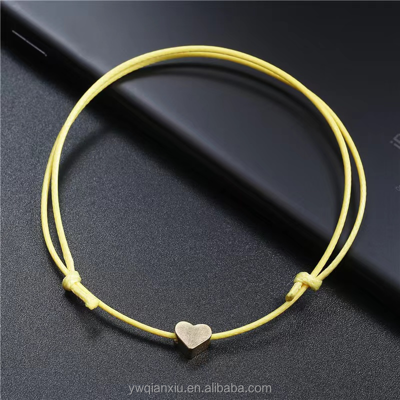 14 k gold plated Handmade Lovely Heart Charm Bracelet Red Rope Thread String silver heart Adjustable Bracelets For Couples