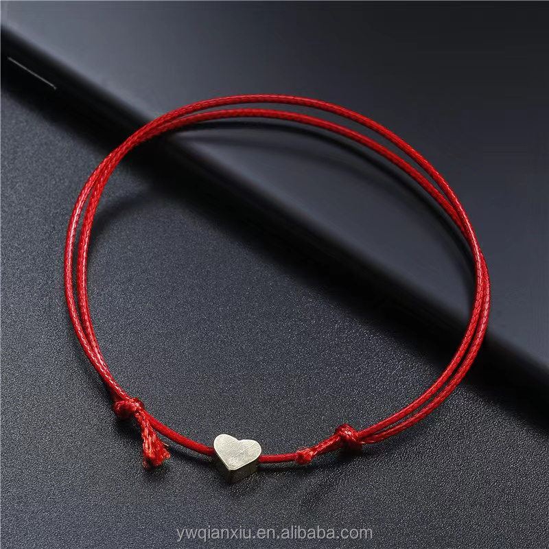 14 k gold plated Handmade Lovely Heart Charm Bracelet Red Rope Thread String silver heart Adjustable Bracelets For Couples