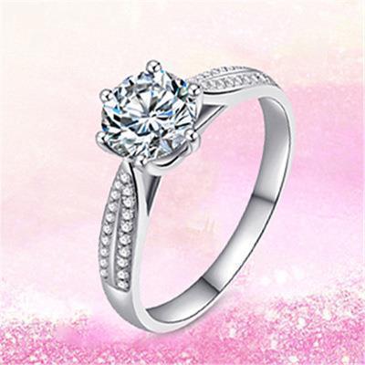 women's ring imitation Mosang stone ring women's eight hearts arrows ring opening one carat simple six claw wedding ring