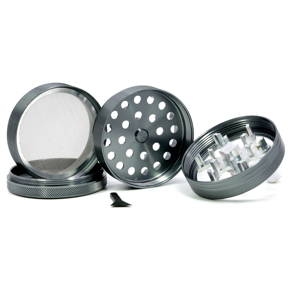 63mm Hand Crank Herb Grinder 4 Parts Tobacco Grinder Aluminum Large Grinder for Herbs with Clear See Through Window