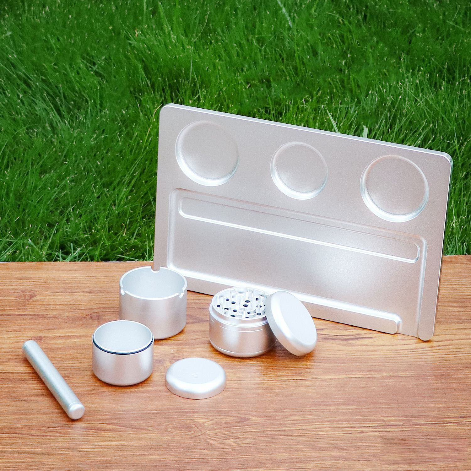 Wholesale Smoking Kit Set of Rolling Tray Grinder Ashtray Stash Jar Cigarette Tube Holder Smoking Tray Sets Smoking Grinder Kit