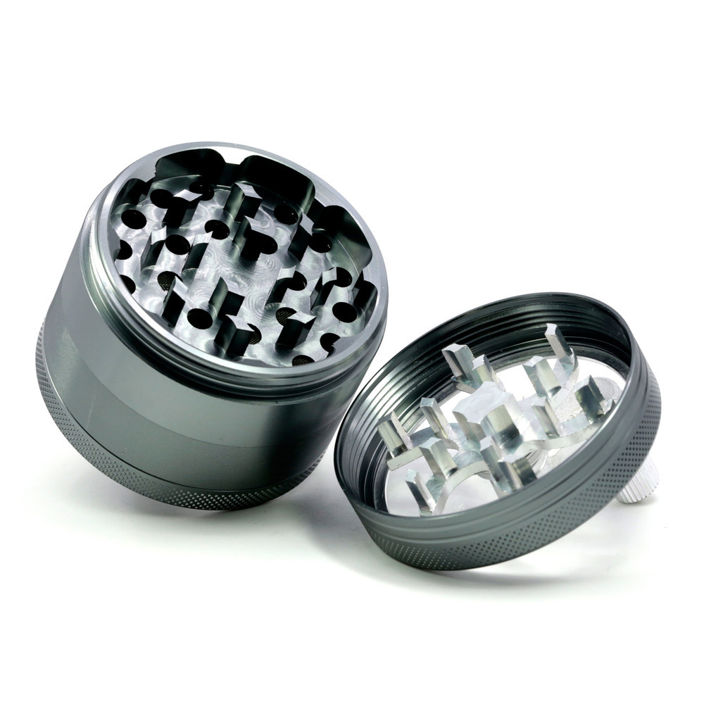 63mm Hand Crank Herb Grinder 4 Parts Tobacco Grinder Aluminum Large Grinder for Herbs with Clear See Through Window