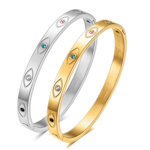 6MM 18K Gold Plated Fashion Women Stainless Steel Evil Eye Bracelet Simple Bracelet