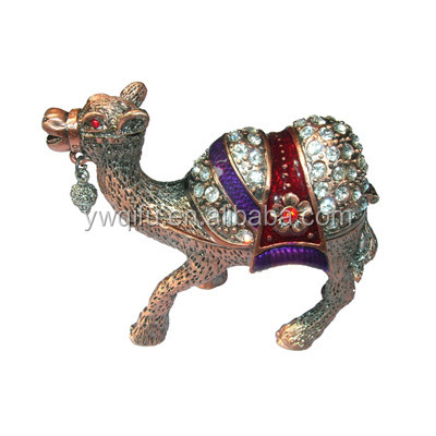 YIWU QIFU Manufacturer camel bronze figurines crystal rhinestone metal jewelry trinket box