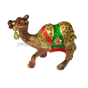 YIWU QIFU Manufacturer camel bronze figurines crystal rhinestone metal jewelry trinket box