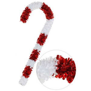 2023 NEW Home Xmas Decorations Collapsible Red and White Tinsel Christmas Candy Cane Hanging Ornament Stick