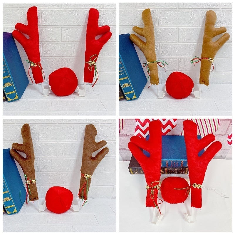 Car Reindeer Antlers Nose Christmas Decorations Ornaments Families Pendant for Car Window Roof-Top Grille Rudolph Reindeer Kit