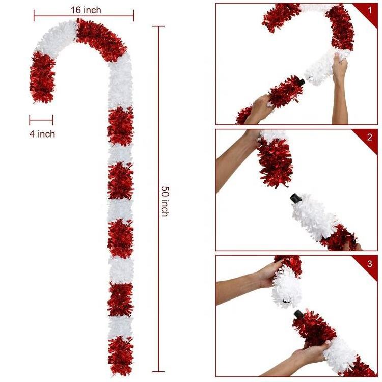 2023 NEW Home Xmas Decorations Collapsible Red and White Tinsel Christmas Candy Cane Hanging Ornament Stick