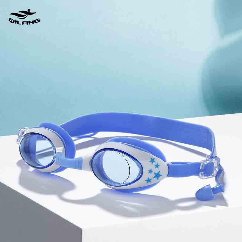 Wholesale can be customized children's swimming goggles comfortable adjustable soft silicone one-piece earplugs anti-fog goggles