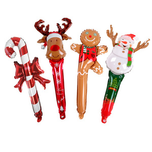 Promotion 24" Christmas Inflatable Stick Cane Candy Elk Head Gingerbread Man Snow Handheld Foil Balloons