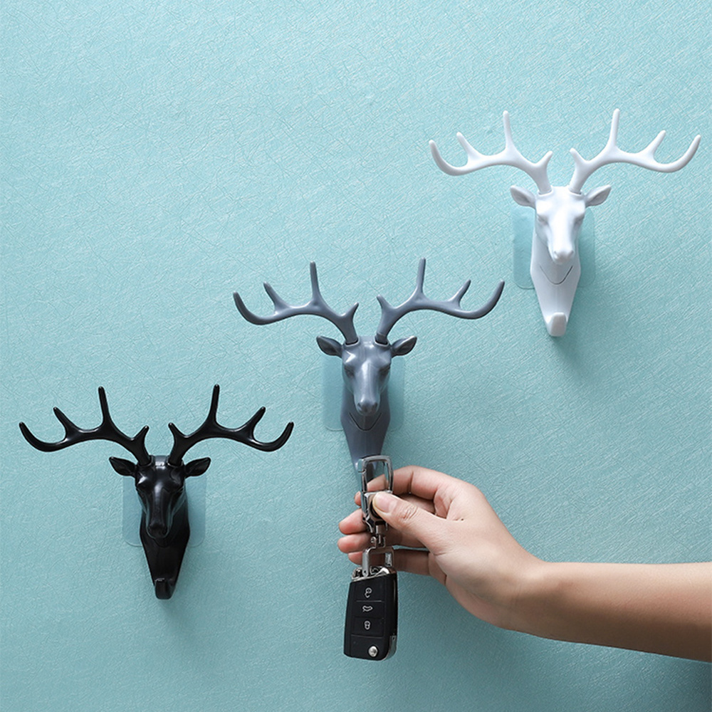 Hooks Rails Hook Home Decoration Hanging Key Wall Coat Free Punch Deer Head American Hanging Hook Holder