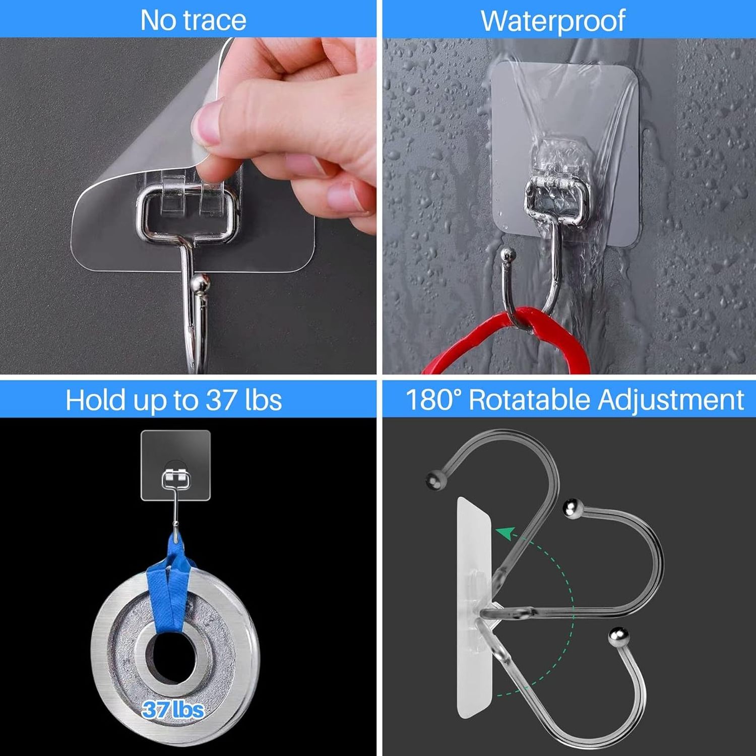 Waterproof and Rustproof Wall Hooks Stainless Steel Towel and Coats Hooks to use Inside Kitchen Large Adhesive Hooks