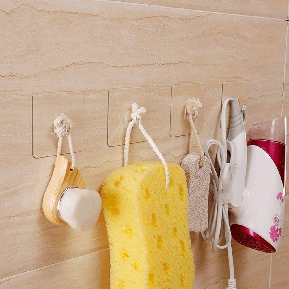 Clear Wall Hooks Adhesive Hooks Heavy Duty Hook Transparent Drill Free Reusable for Hat Kitchen Bathroom Office