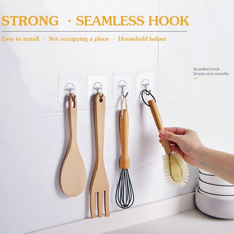 Transparent Reusable Seamless Hooks Bathroom Kitchen Heavy Duty Self Adhesive Hooks