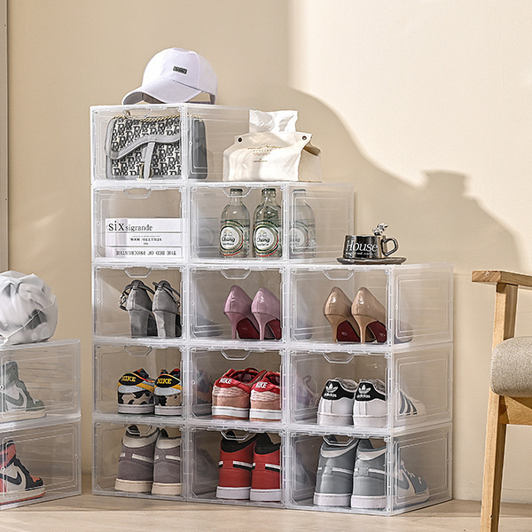 Clear Shoe Storage Box Organizer Shoe Cabinet Prevents Oxidation, Transparent Plastic Acrylic Shoe Box Wall for Sneakers