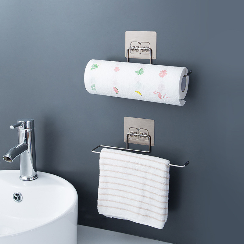 Kitchen Paper Roll Holder Bathroom Toilet Paper Storage Rack Towel Rack Hanging Rag Holder Self Adhesive Kitchen Hook