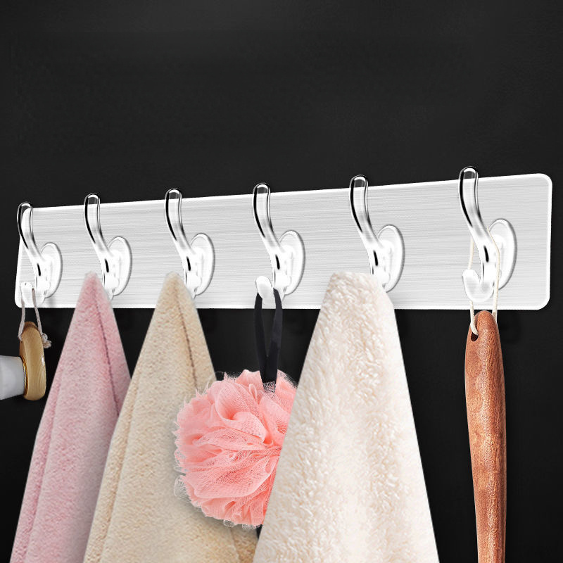 Kitchen Bathroom Clear Plastic Glue Hooks Six Rows Nail Free Hooks Wall Hanger