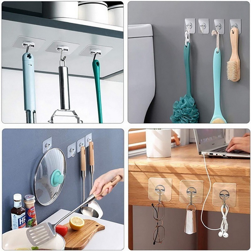 Transparent Reusable Seamless Hooks Bathroom Kitchen Heavy Duty Self Adhesive Hooks