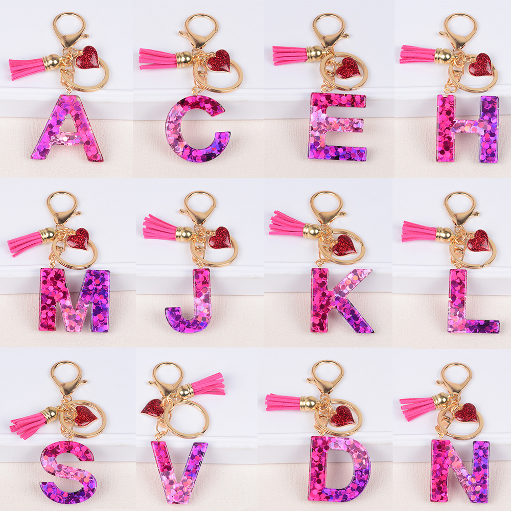 Factory Direct Red Heart sequin letter keychain can be customized for the perfect gift for couples