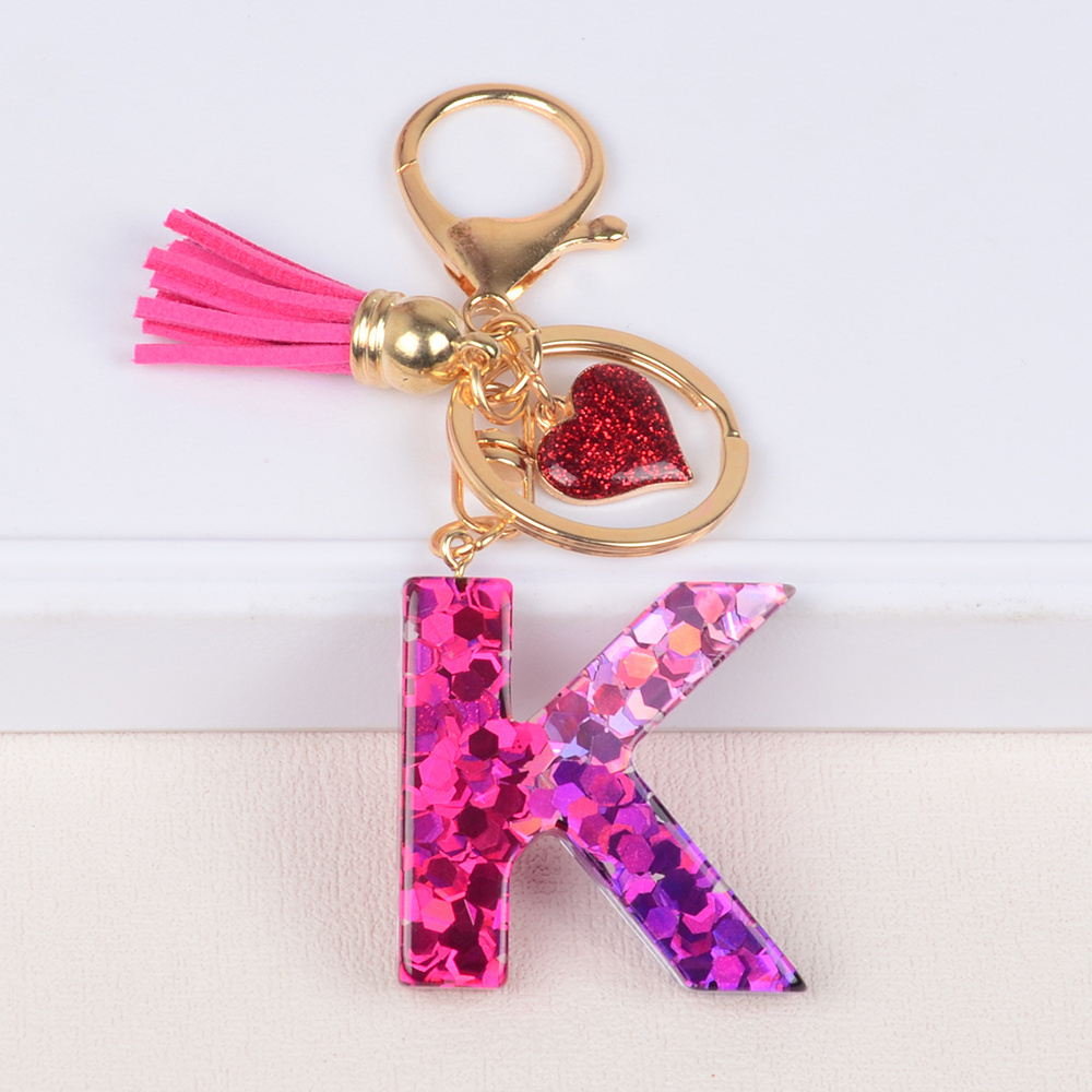 Factory Direct Red Heart sequin letter keychain can be customized for the perfect gift for couples