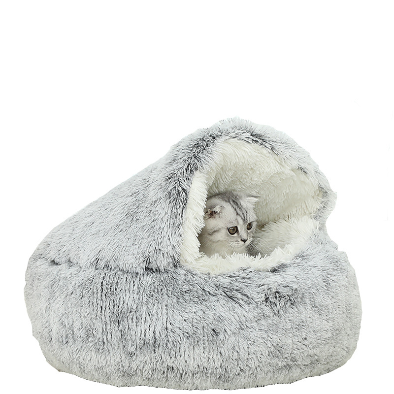 Wholesale Semi Enclosed Winter Warm Indoor Cozy Comfy Washable Non Slip Cute Pet bed Round Pet Bed For Cats