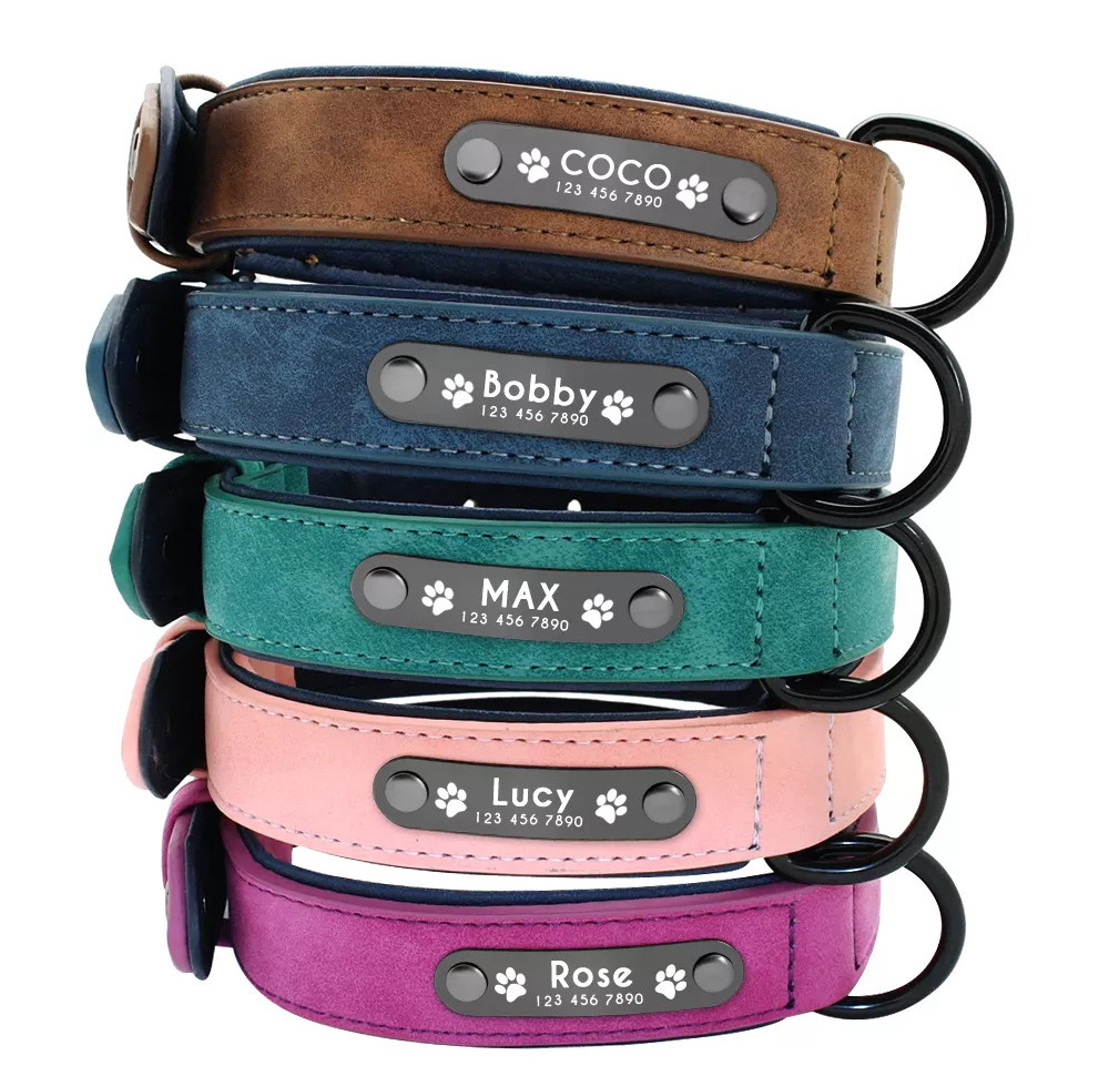 Manufacturer Custom Logo Dog Collar Leather Name Plate Adjustable Dog Collar