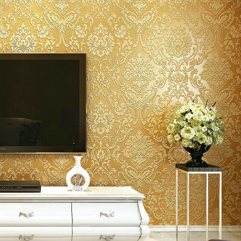 European non-woven wallpaper bedroom living room sofa TV backwall 3D three-dimensional embossed wallpaper