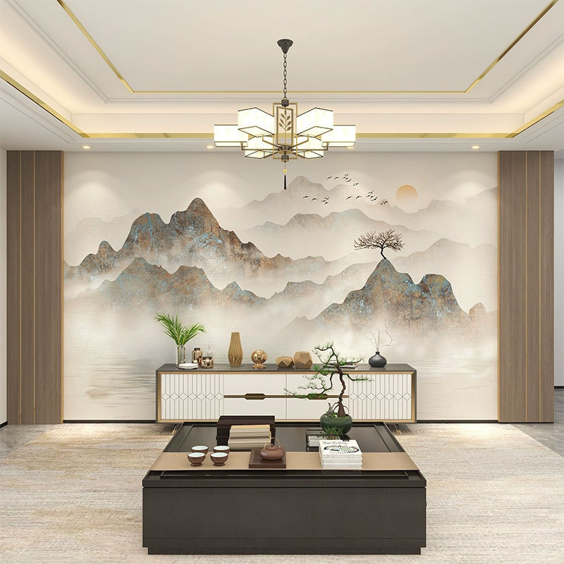 New Chinese Landscape Wall Cloth Living Room Sofa Background Wall Bedroom Light Luxury Seamless Mural