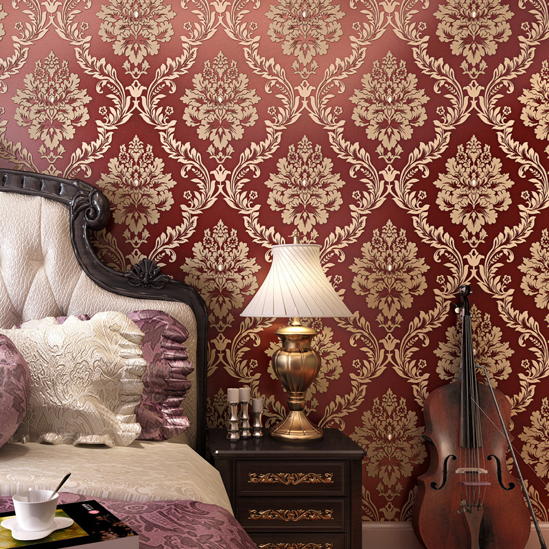 European non-woven wallpaper bedroom living room sofa TV backwall 3D three-dimensional embossed wallpaper