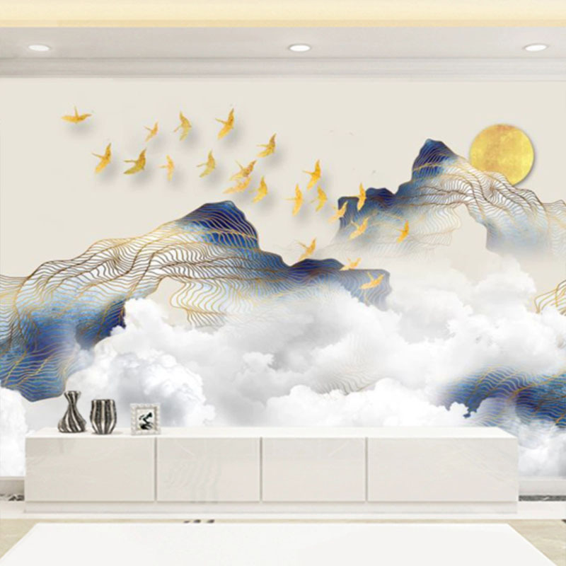 Custom light luxury landscape painting Xuan velvet wall cloth seamless living room background wall cloth