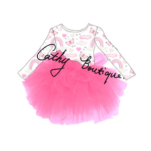 Qingli OEM light rainbow butterfly puffy unicorn tutu dress for girls cloud heart little girls tutu dress