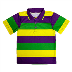 Qingli 2023 New Arrivals Kids Mardi Gras Striped T Shirts Baby Boys Short Sleeve Polo T Shirts