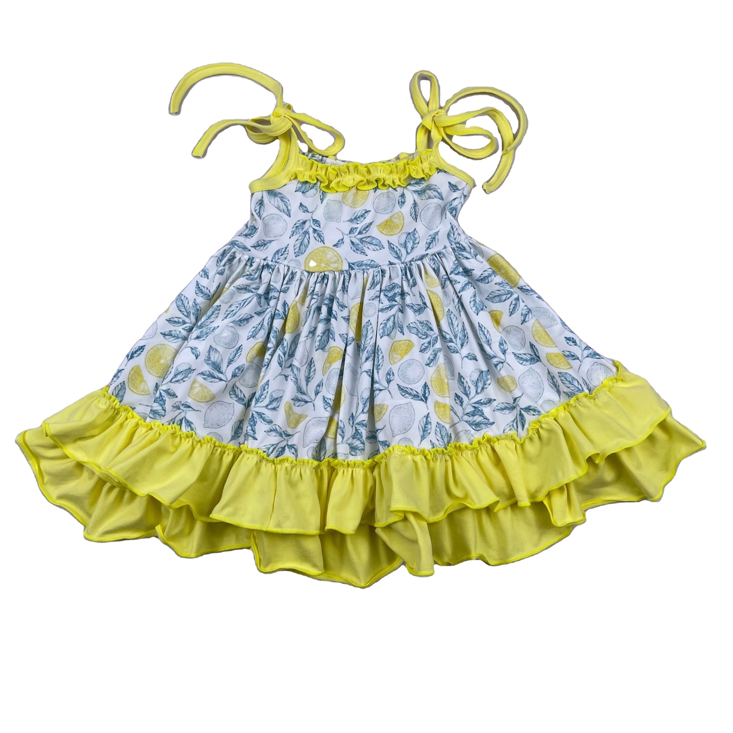 Qingli lemon printing kids branded clothing smocked kids clothing wholesale baby and kids clothing