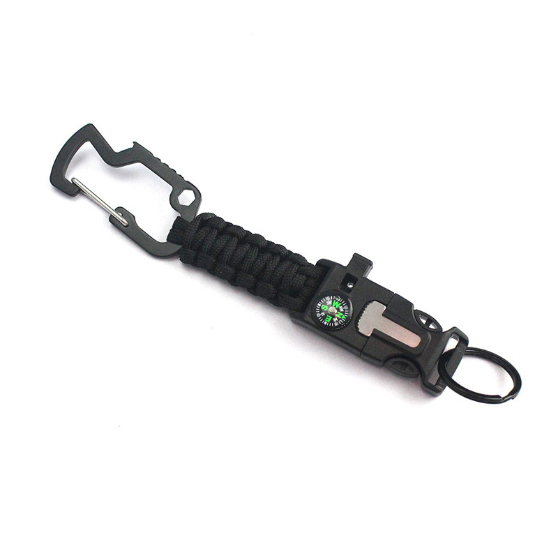 Paracord compass fire stater buckle survival keychain carabiner for camping survival tool