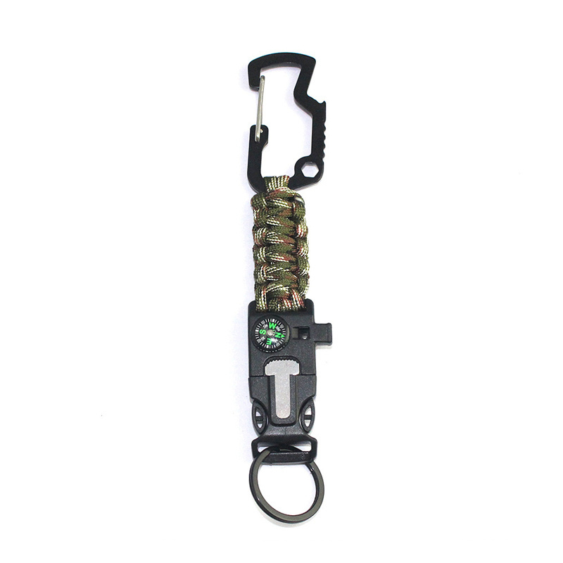 Paracord compass fire stater buckle survival keychain carabiner for camping survival tool