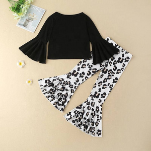 New Girls foreign Style Fashion Clothes Suits Spring Cotton t Shirts Cow Bell Pants Korean wear children's Girls Clothes