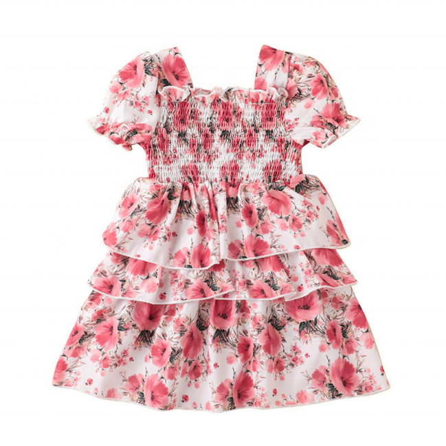 new design kids dresses short sleeves 2-12 children clothing princess girls dresses for party girls printed dresses