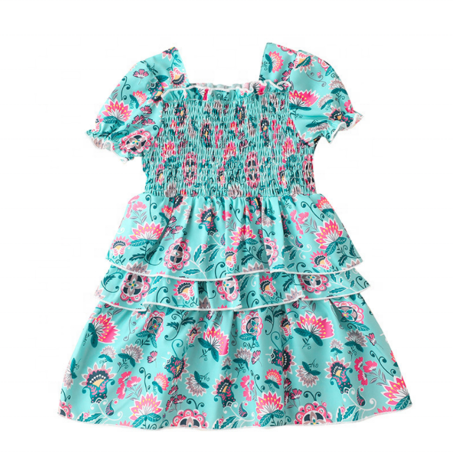 new design kids dresses short sleeves 2-12 children clothing princess girls dresses for party girls printed dresses