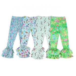 children clothes High waist triple ruffle bell pants floral milk silk bottom 6 year baby girl winter trousers pants